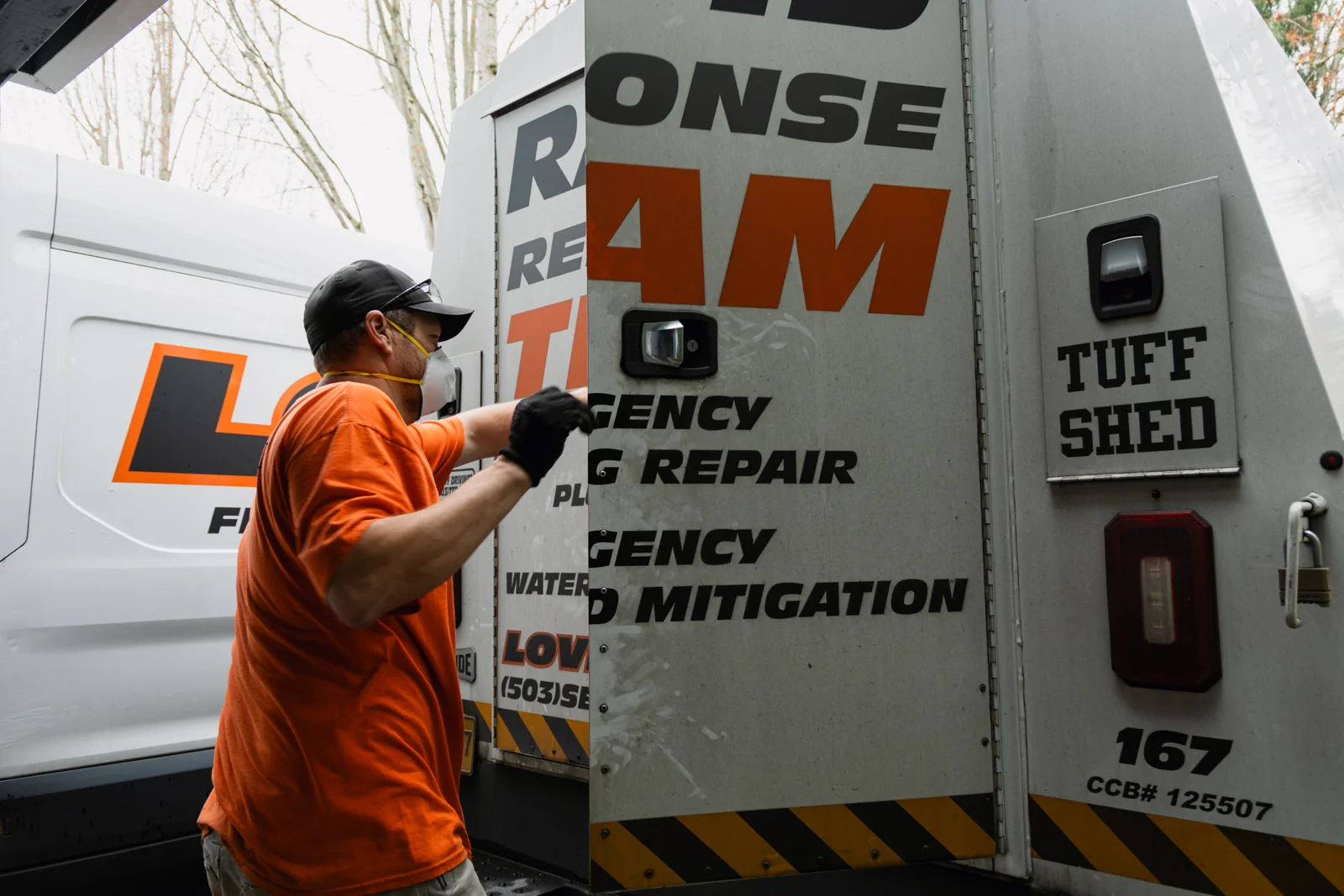 Lovett Restoration branded service truck