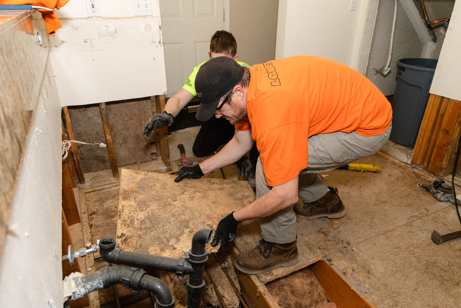 Water damage restoration by Lovett Restoration crew